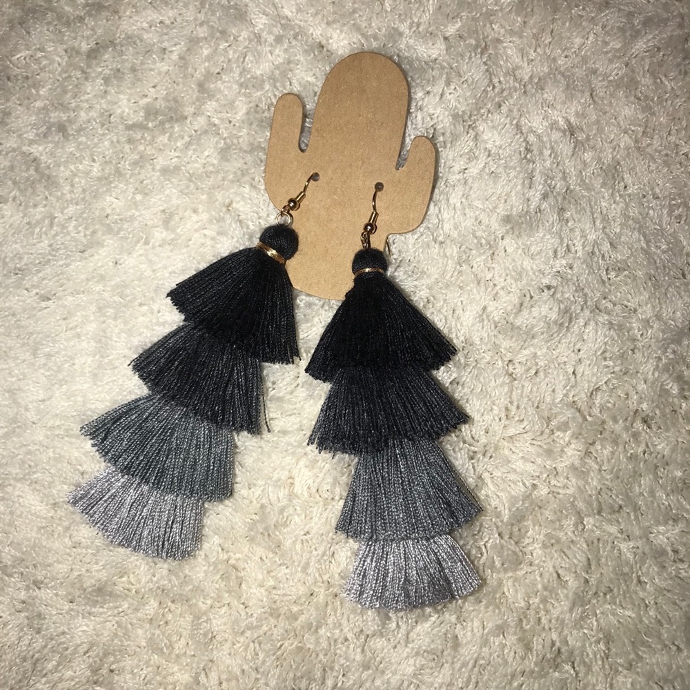 SOLD - Black ombré tassel earrings